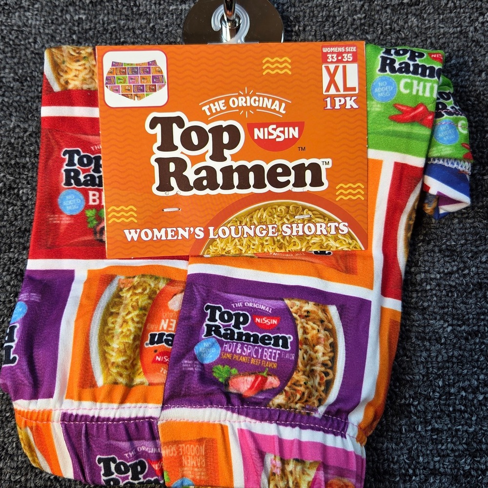 Top Ramen Lounge Shorts Womens XL Multicolor Noodle Print Novelty Kitschy PJ's